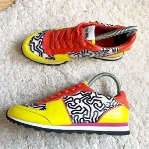 Coach: x Keith Haring Lace Up Yellow, Orange, Pink, Black White People Sneakers